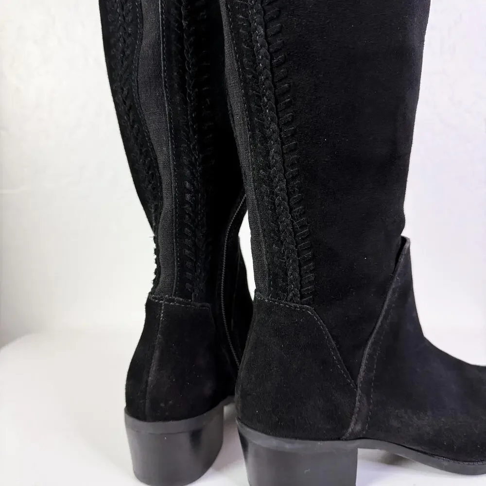 Vince Camuto Braided Leather Suede Tall Over The Knee High Boots Black 5.5 NEW